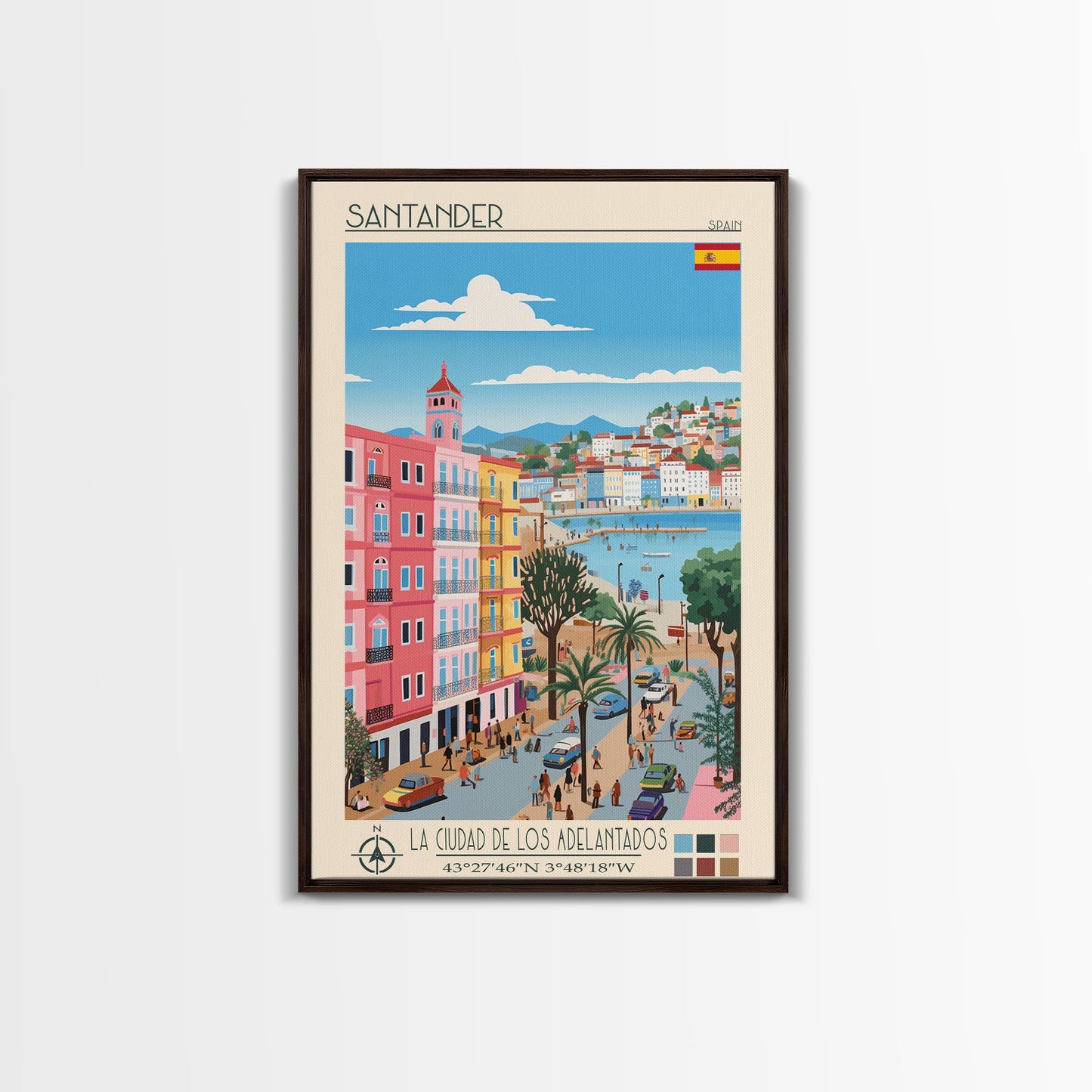 Santander Spain Travel Poster Framed Canvas Print, Midcentury Modern Art, Pop Art Wall Decor, Scenic Wall Art, Vacation Gift