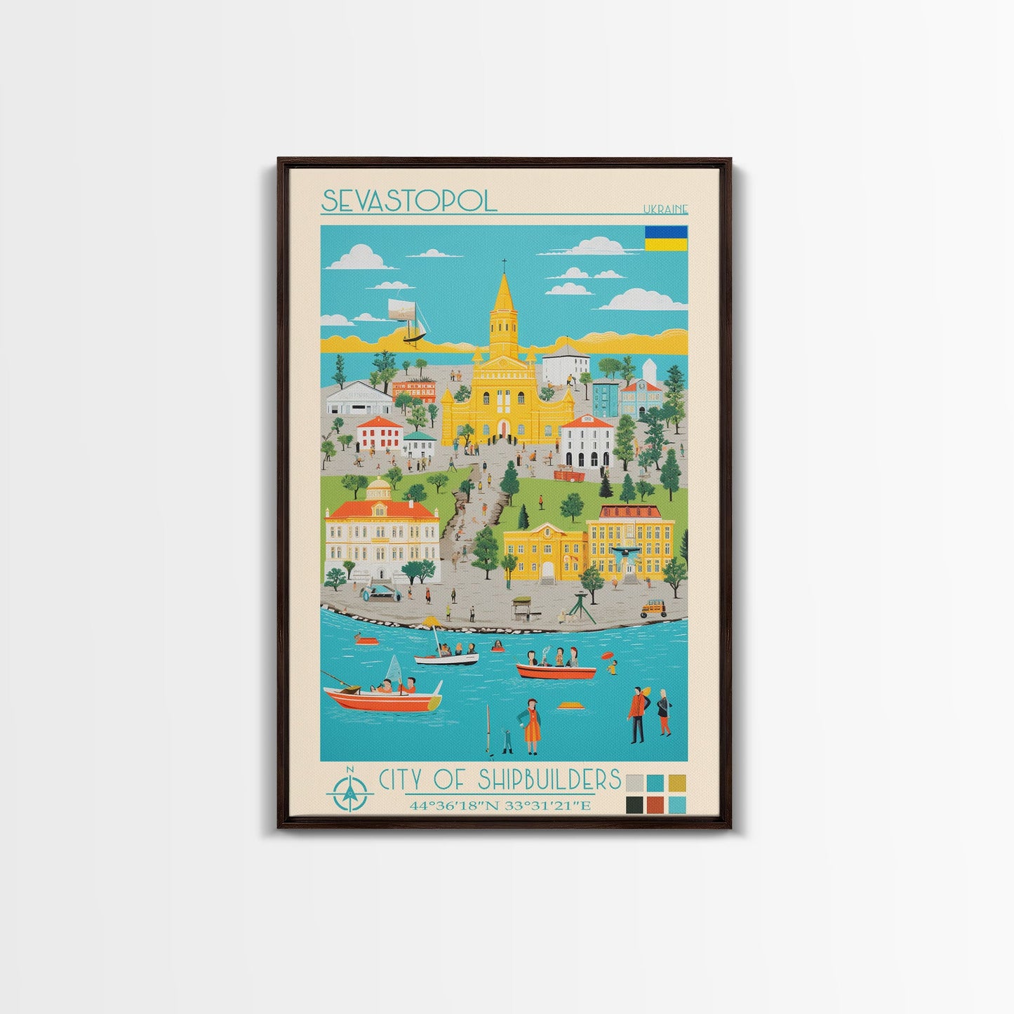 Sevastopol Ukraine Travel Poster Framed Canvas Print, Midcentury Modern Art, Pop Art Wall Decor, Bedroom Decor, Vacation Gift