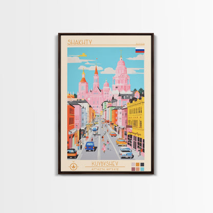 Shakhty Russia Travel Poster Framed Canvas Print, Midcentury Modern Art, Pop Art Wall Decor, Living Room Art, Bedroom Decoration