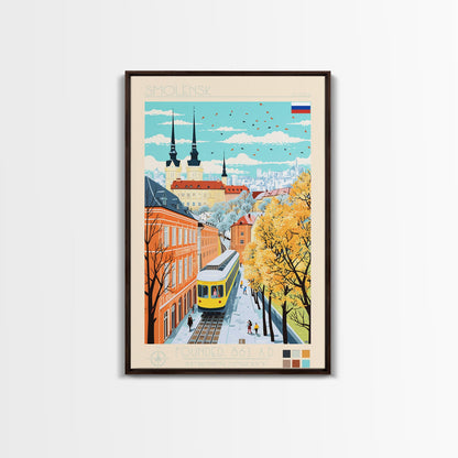 Smolensk Russia Travel Poster Framed Canvas Print, Midcentury Modern Art, Pop Art Wall Decor, Home Decor, Office Art