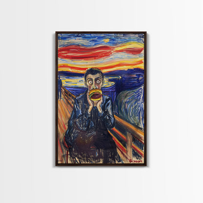 Scream-Inspired Art of a Man Eating a Hamburger, Blending Horror and Humor for a Unique Halloween Wall Art Addition