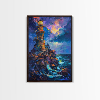 Stormy Lighthouse, Halloween Art Print, Spooky Home Decor, Framed Canvas Print, Creepy Art, Halloween Wall Decor, Seasonal Wall Art