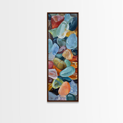 Colorful Textured Canvas Painting of Glass Rocks, Nature Art Print for Living Room, Oversized Canvas Art, Narrow Wall Art Print, Modern Art