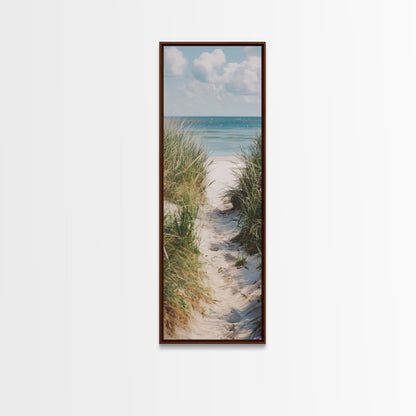 Tranquil Beach Path Art - Framed Canvas Print, Skinny Tall Art, Coastal Landscape Wall Art, Living Room Decor, Bedroom Art, Beach Pathway Painting