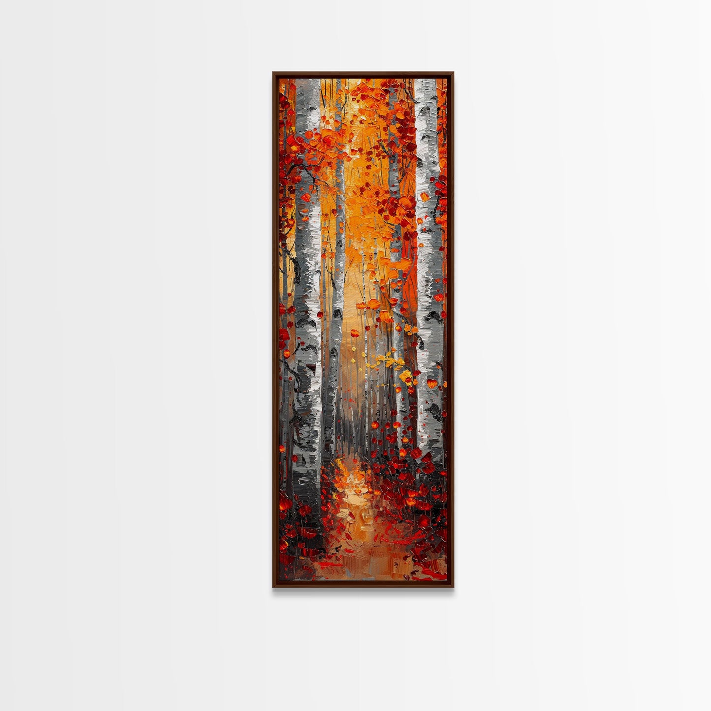 Fall Birch Tree Forest, Framed Canvas Print, Skinny / Tall Wall Art, Living Room Decor, Landscape Painting, Nature Decor