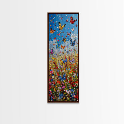 Butterflies In The Spring Framed Canvas Print, Wood Framed Art, Living Room Decor, Girl's Room Gift Idea, Nursery Decor, Minimalist Whimsical Decor
