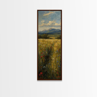 Wheat Fields At Sunset Framed Canvas Print - Beautiful Wall Art - Skinny Art - Tall Art - Statement Piece - Living Room Decor