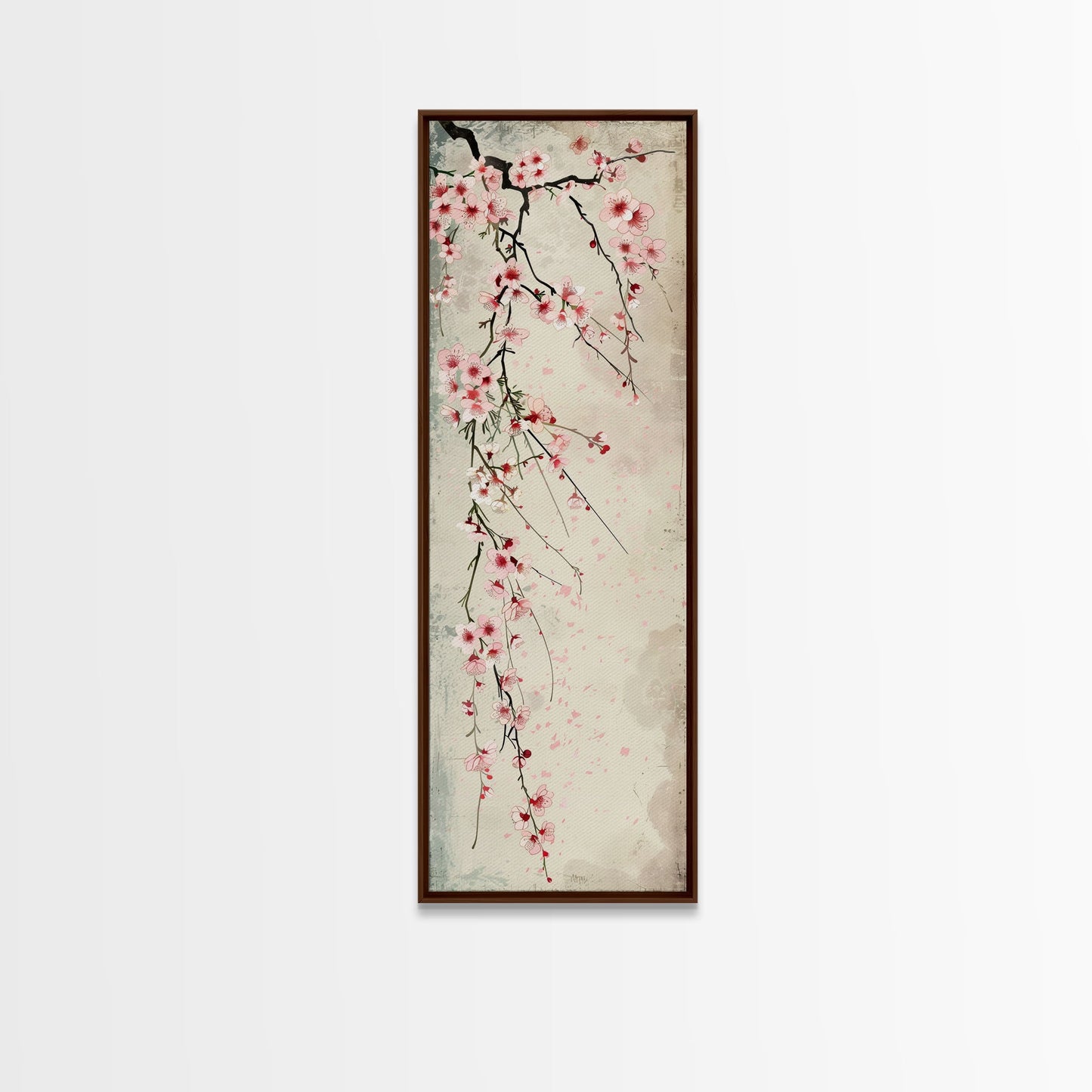 Cherry Blossoms, Full Bloom, Japanese Art, Skinny Art, Tall Art, Framed Canvas Print, Ukiyo-e Style