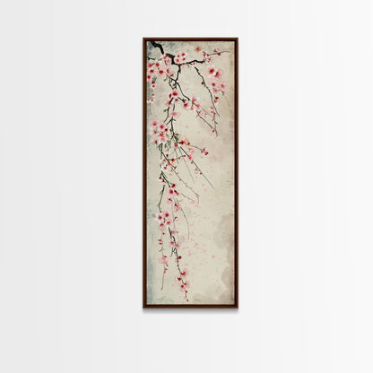 Cherry Blossoms, Full Bloom, Japanese Art, Skinny Art, Tall Art, Framed Canvas Print, Ukiyo-e Style