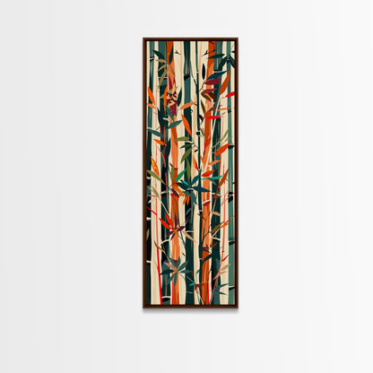 Colorful Bamboo Forest Skinny Art Ukiyo-e Tall Framed Canvas Print in Bright Autumn Hues