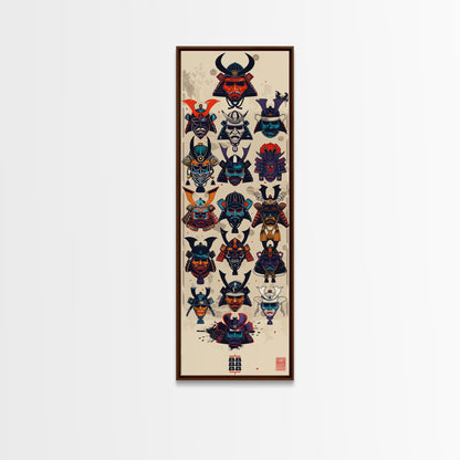 Canvas Print Traditional Japanese Samurai Helmets Collection, Intricate Details In Warrior Masks, Bold Cultural Decor For Any Space