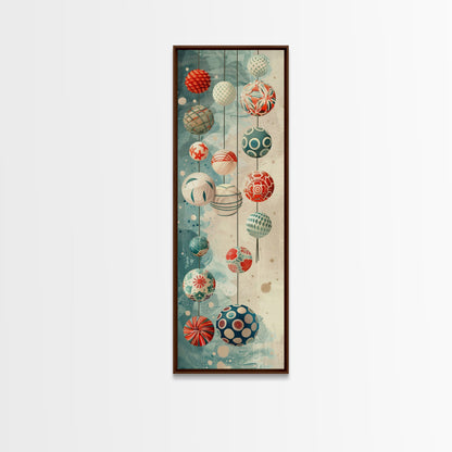 Skinny Art, Japanese Style Art, Hanging Lanterns Wood Block Print Framed Canvas Print Tall Art Ukiyo-e Art