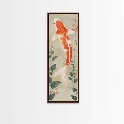 Koi Fish Swimming Gracefully Among Greenery Tall Art Ukiyo-e Art Framed Canvas Print