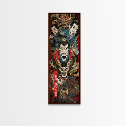 Fierce Samurai Warriors With Oni Mask Tall Art Ukiyo-e Art Wood Block Print Framed Canvas Print