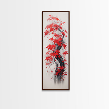 Autumn Leaves On A Twisted Trunk, Tall Skinny Canvas Print, Perfect For Feng Shui Spaces, Japanese Style Wall Art