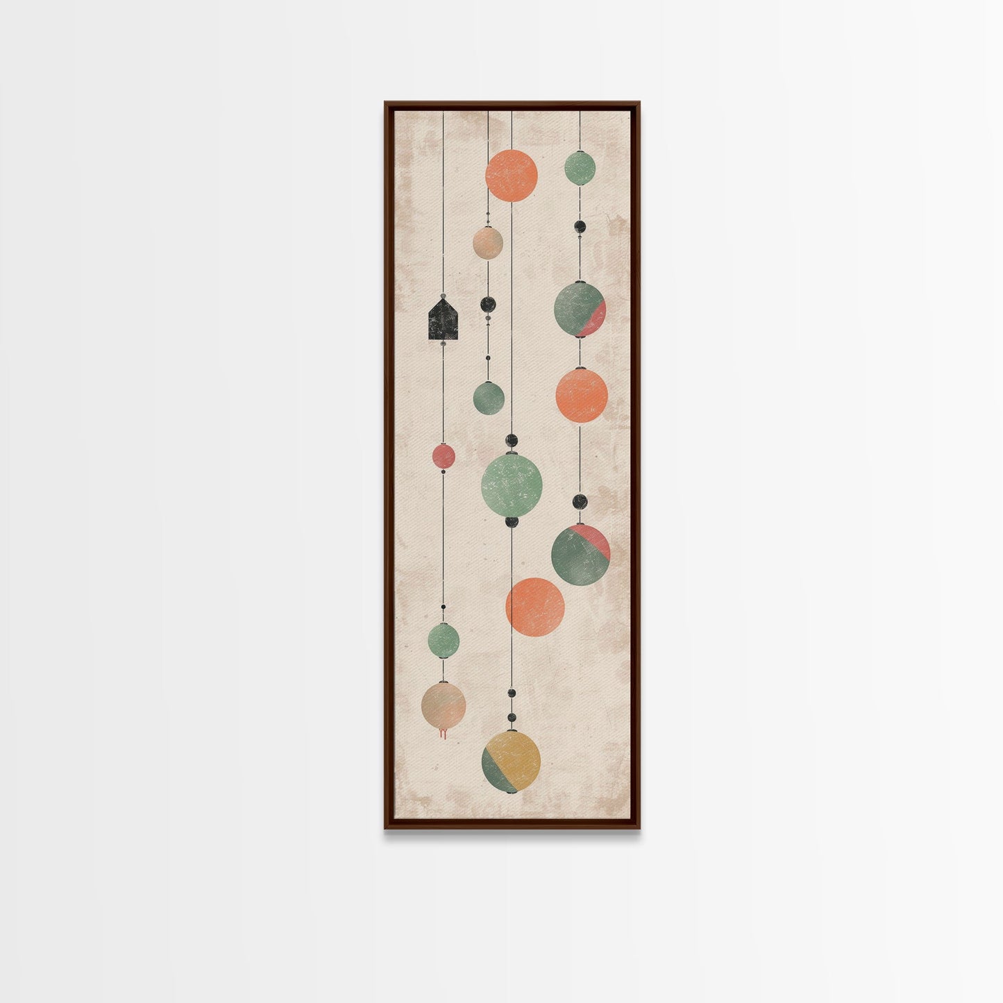 Abstract Hanging Lanterns On A Rustic Background – Framed Canvas Print With Skinny Art And Tall Art In Ukiyo-E Art And Japanese Style Art