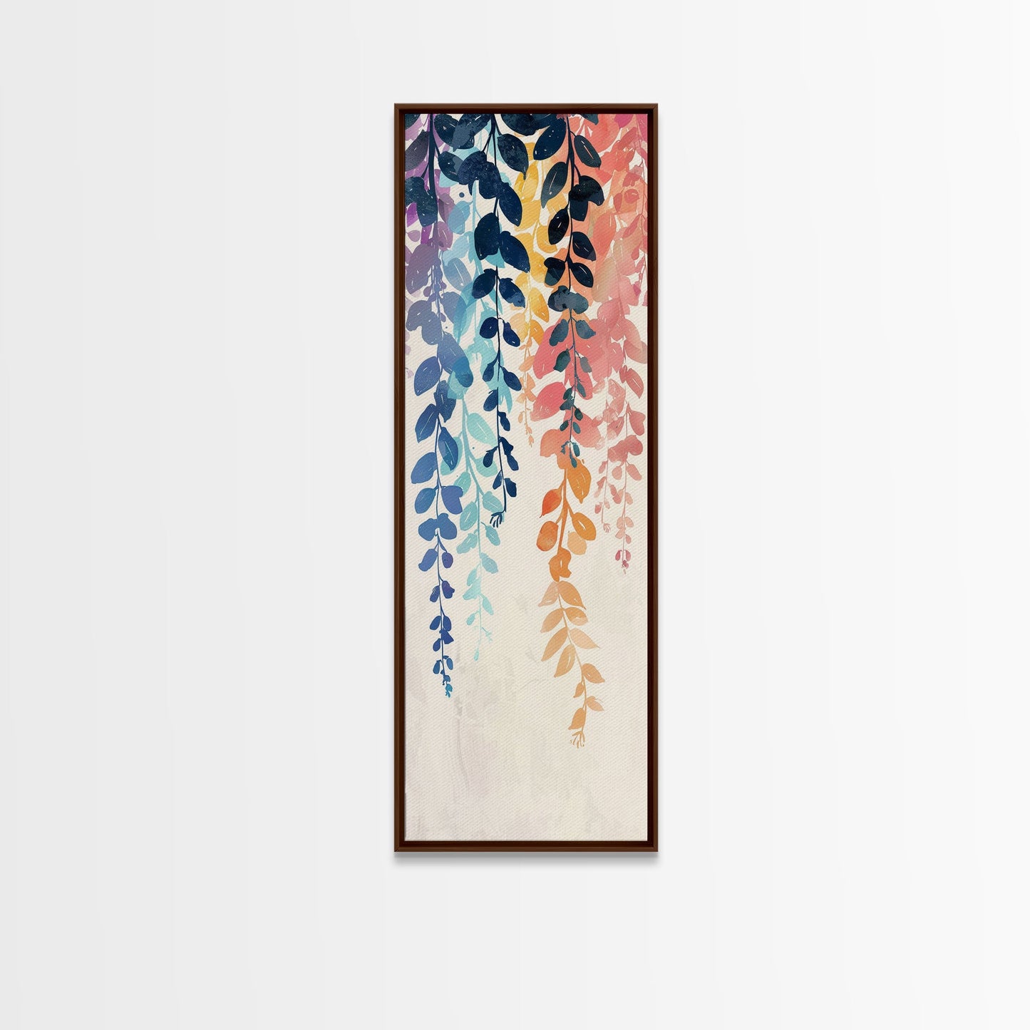 Colorful Leaves Hanging From Branches - Skinny Art Tall Art Framed Canvas Print Japanese Style Art Ukiyo-e Art