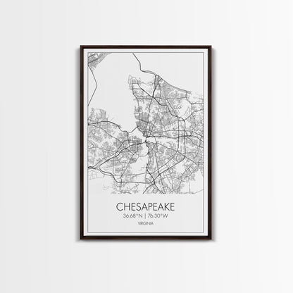 Chesapeake Street Map, Virginia Map, City Map Art, Modern Art, Wall Art, Canvas Print, Canvas Wall Art, Travel Art, Above Bed Décor