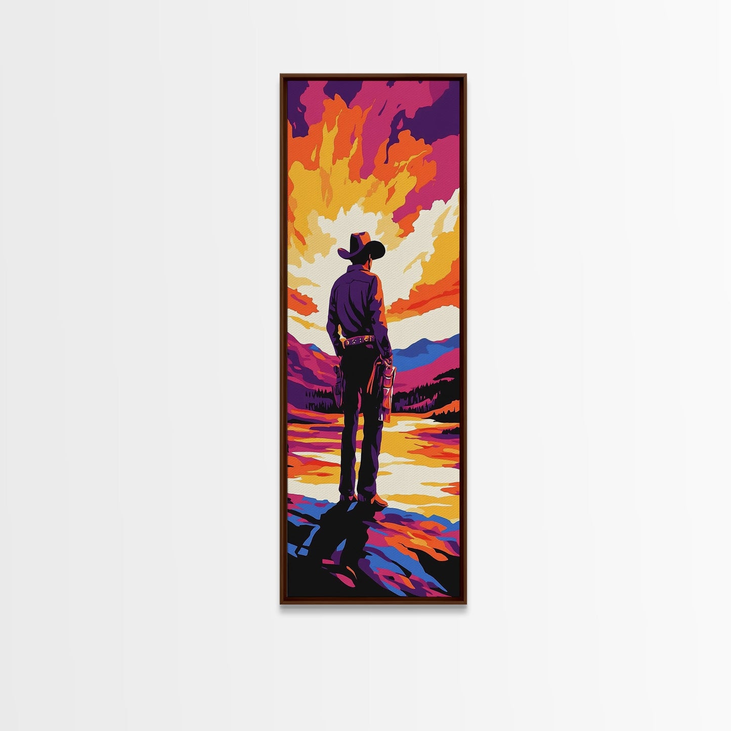 Bold Cowboy Sunset Canvas Print pink orange wall art southwest wall art extra wide art rustic decor farmhouse art tall narrow art