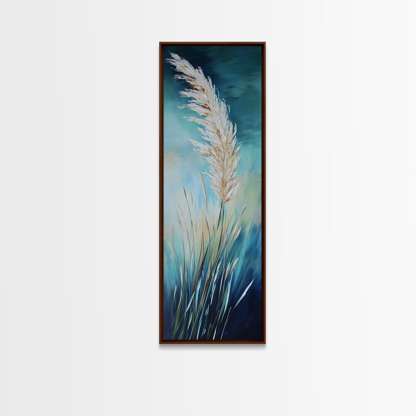 Soft Blue Pampas Grass Canvas Print botanical prints, tall narrow art, wabi sabi art, coastal decor, sage green wall art, modern farmhouse decor, extra wide art, minimalist art, bedroom art