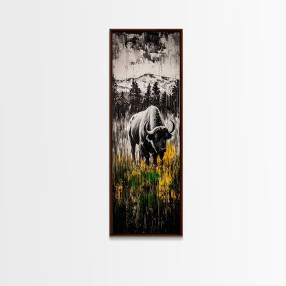 Black White Bison Canvas Print Rustic Wall Art Western Art Farmhouse Art Tall Narrow Art Above Sofa Art Gift Idea Him