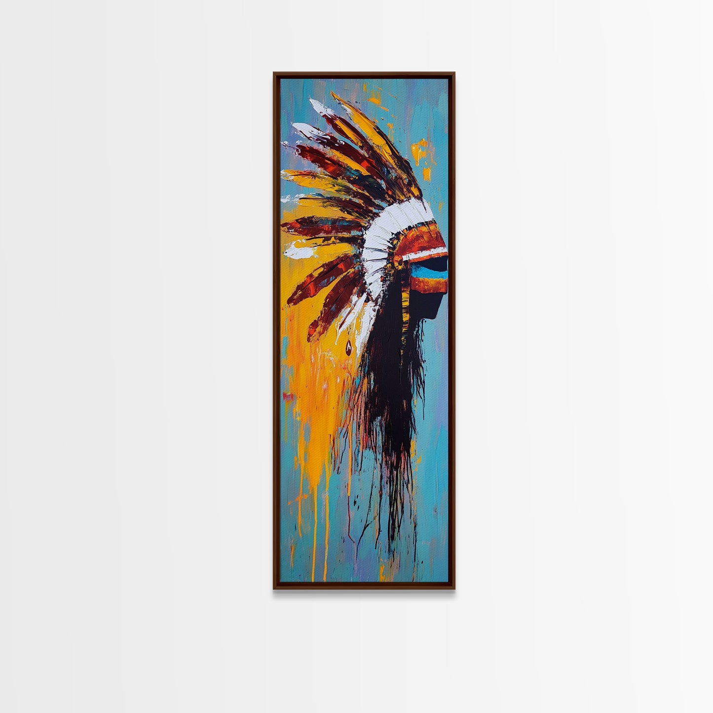 Bold Feather Headdress Canvas Print Afrocentric Wall Art Southwest Wall Art Colorful Portrait Painting Vertical Wall Art