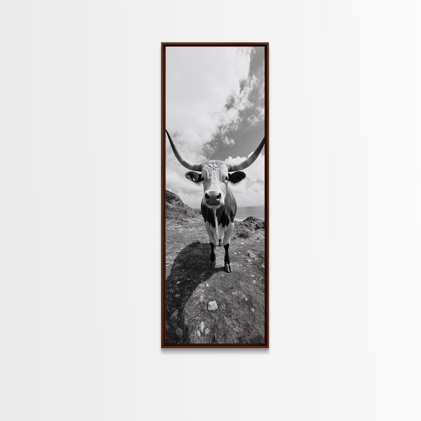 Texas Longhorn Art, Canvas Print, rustic decor, bull and bear art, cowboy western wall art, farmhouse decor, barn landscape oil painting