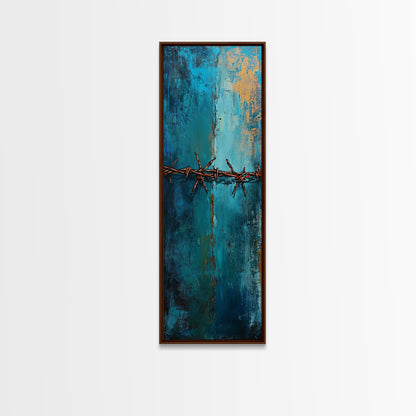 Barbed Wire Abstract Framed Canvas Print, rustic wall art, southwest wall art, geometric wall art, teal wall art, farmhouse décor, gift idea