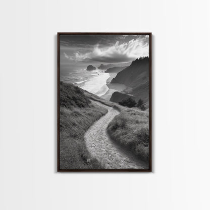 Coastal Pathway, coastal landscape art, seascape painting, nature trail print, ocean decor, beach house art, framed canvas print, nautical decor