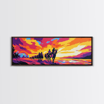 Cowboy Trail, sunset painting, southwest wall art, western decor, gift idea, extra wide art, panoramic painting, canvas print, rustic art