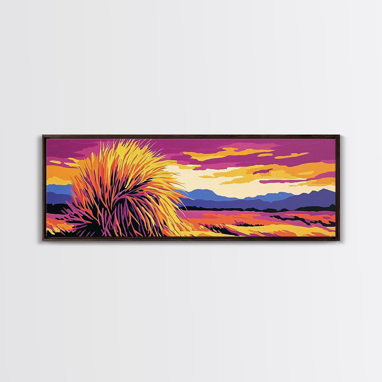 Kunst aus der Südwest-Wüste, Joshua-Tree-Kunst, Wandkunst in Pink und Orange, Sonnenuntergangsgemälde, abstrakte Kunst, gerahmter Leinwanddruck, extra breite Kunst