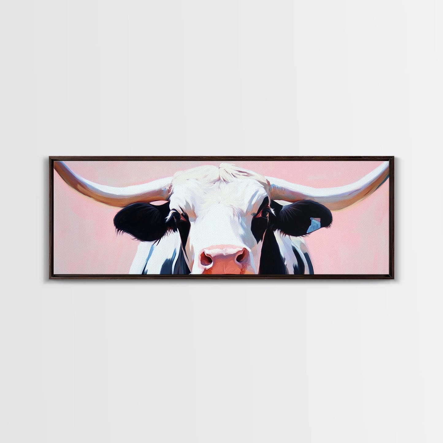 Black and White Cow Art, Light Pink Wall Art, Southwest Wall Art, Coastal Cowgirl Wall Art, Framed Canvas Print, Rustic Decor