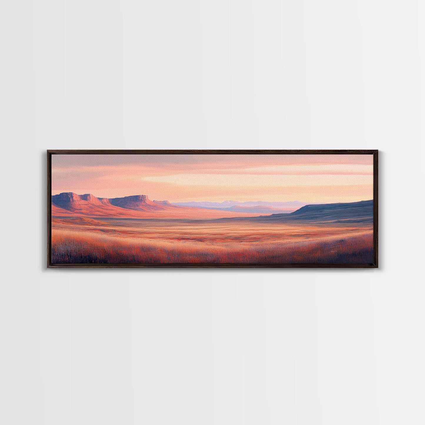 Mountain painting, landscape painting, southwest wall art, extra wide art, panoramic art, framed canvas print, Joshua tree art, moody art