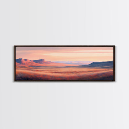 Mountain painting, landscape painting, southwest wall art, extra wide art, panoramic art, framed canvas print, Joshua tree art, moody art