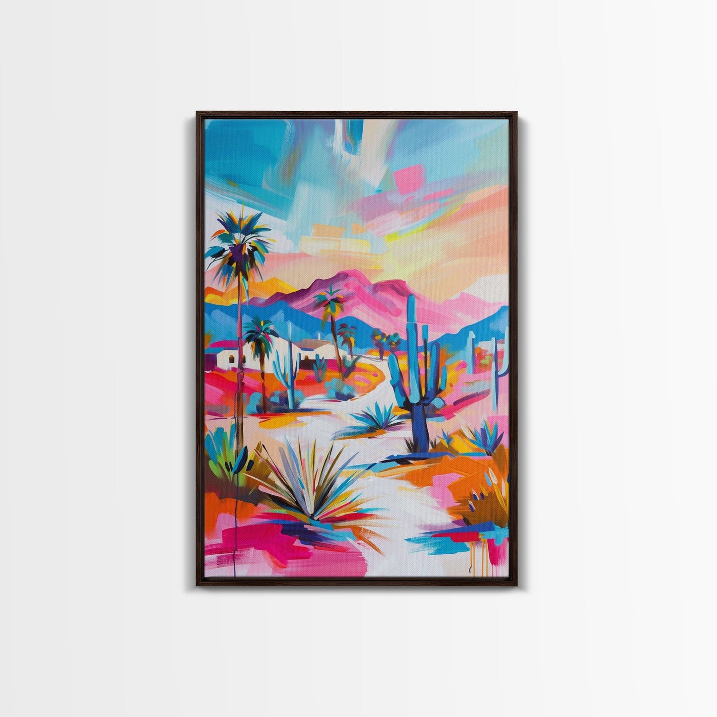 Colorful Desert Pathway Art - Framed Canvas Print, Southwestern Decor, Vibrant Living Room Wall Art, Modern Desert Landscape