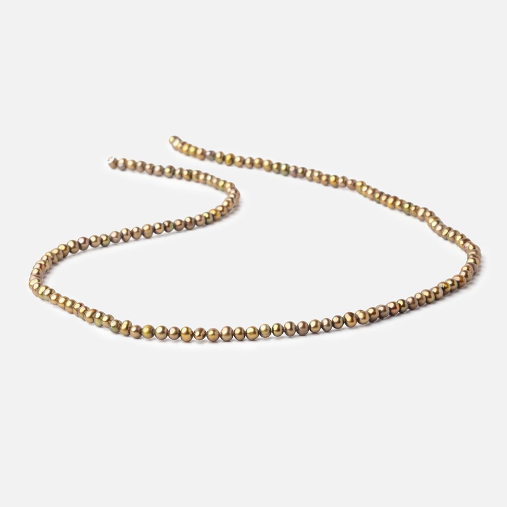 3.5x3mm Light Olive Green Off Round Freshwater Pearl 16 inch 135 pieces