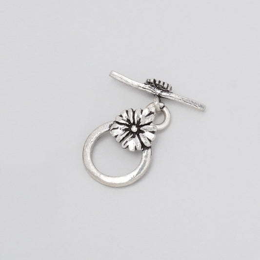 11.5mm Antiqued Sterling Silver Flower Toggle 1 piece