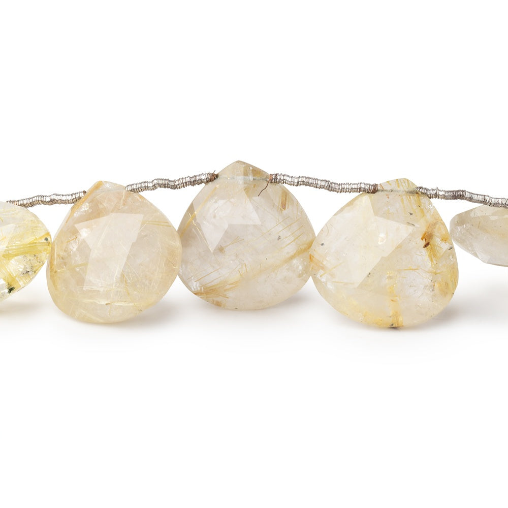 15-16mm Rutilated Quartz Faceted Heart Beads 6.5 inch 11 pieces