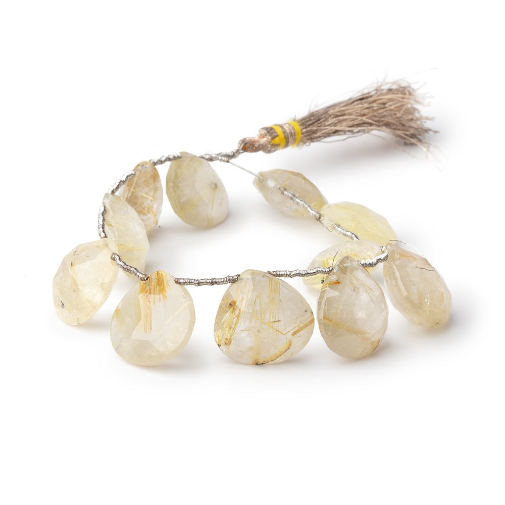 15-16mm Rutilated Quartz Faceted Heart Beads 6.5 inch 11 pieces