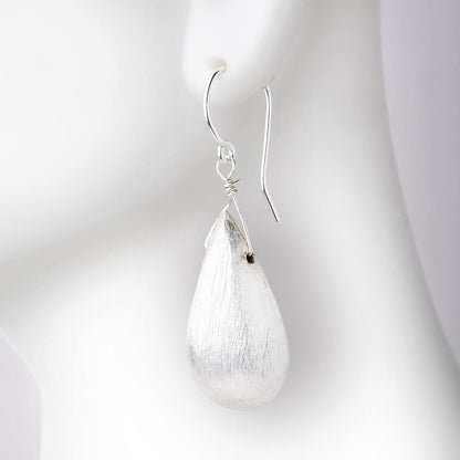 26x13mm Sterling Silver Plated Copper Bead Tear Drop Brushed Finish 2pcs