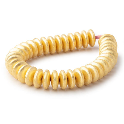 14mm 22kt Gold Plated Copper Brushed Disc Beads 8 inch 37 pieces