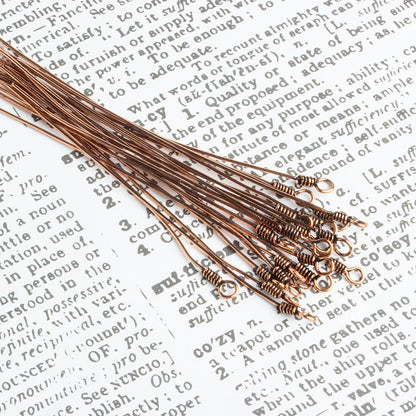 3" length Copper Eyepin Wrapped Wire 22 Guage 22 pcs per bag