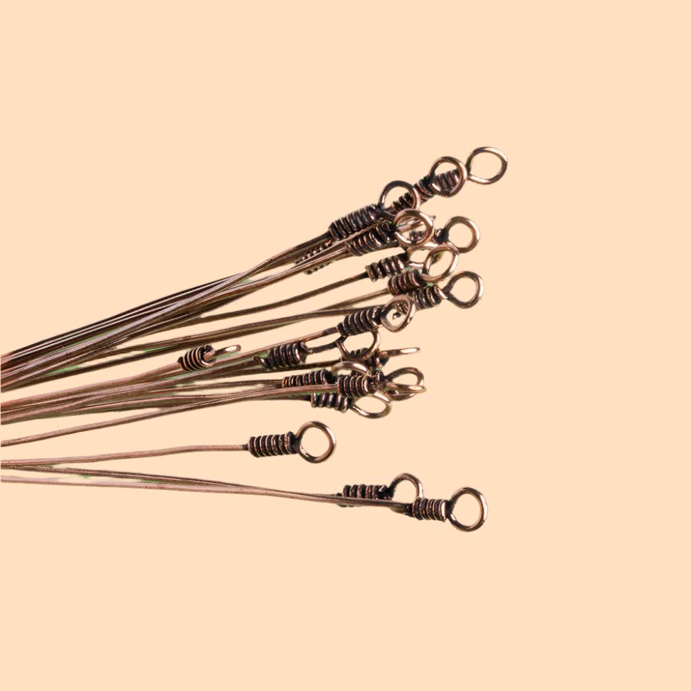 3" length Copper Eyepin Wrapped Wire 22 Guage 22 pcs per bag