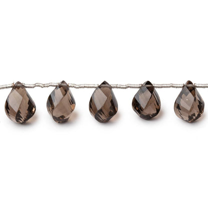 10x6mm Smoky Quartz Top Drilled Faceted Twist Beads 8 inch 17 pieces