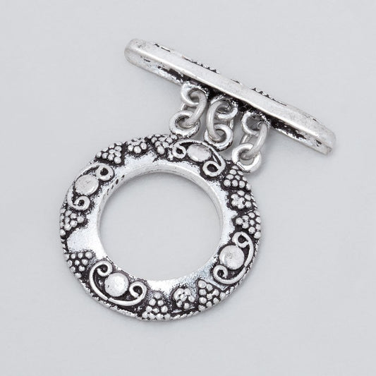 20mm Antiqued Sterling Silver Round Triple Strand Toggle 1 Finding