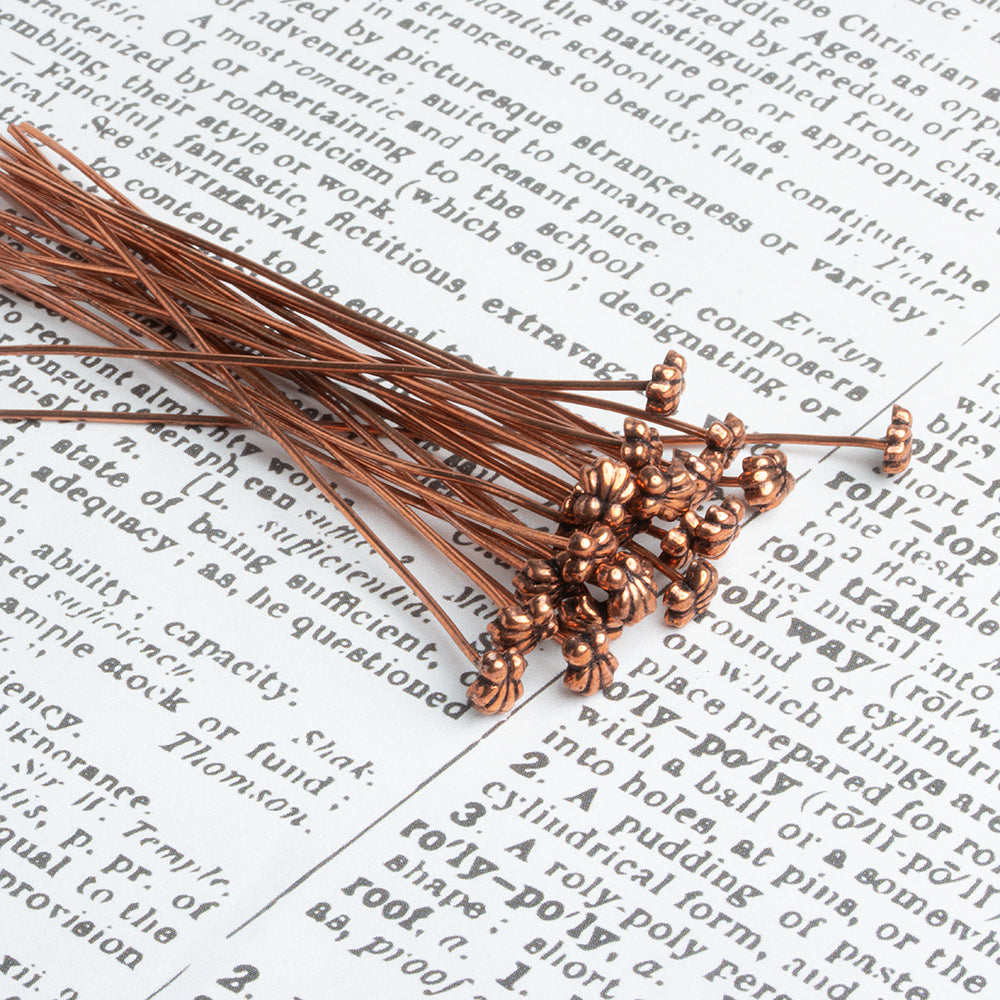 3" length Copper Shell Design Headpin, 22 Guage 22 Pieces