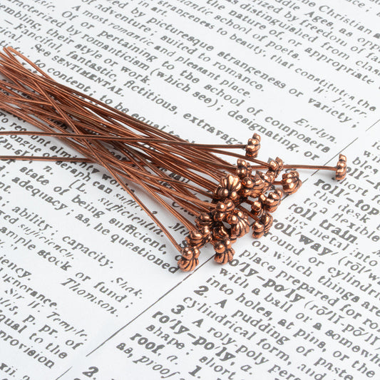 3" length Copper Shell Design Headpin, 22 Guage 22 Pieces