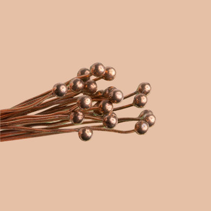 3mm Copper Headpin 26 gauge 2 inch length, Plain Ball Head diameter, 22 pieces per bag