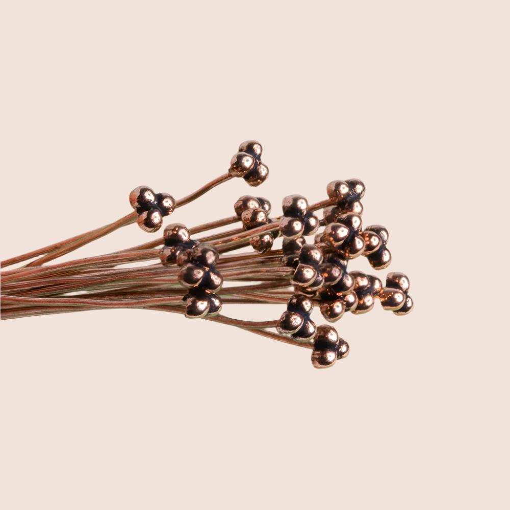 3" length Copper 3 Ball Design Headpin, 22 Guage 22 Pieces