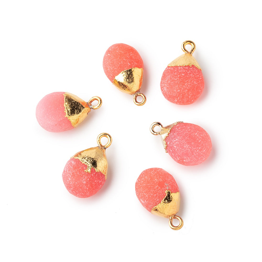 14x9mm Gold Leafed Frosted Watermelon Chalcedony Focal Pendant 1 piece